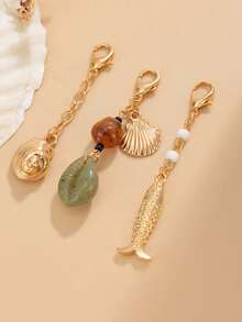 3pcs/Set Ocean Style Shell Fish Tail Multi- Hanging Decor, Beaded Shell Conch Pendant Bikini Chain Body Chain - Multicolor - View 4