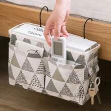 1pc Multifunctional Dorm Hanging Storage Bag, Fabric Bedside Phone Organizer, Top Bunk Bedside Storage Tool, Student Sundries And Bed Sheet Hanging Basket, Dorm Storage Tool, Bedside Storage Bag, Storage Supplies - Multicolor - View 15