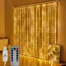 1pc USB Powered Curtain Lights, 8 Functions LED Atmosphere String Lights For Indoor Holiday Lighting, Wedding, Birthday Party, Bedroom, Window, Living Room, Background Wall Decoration (Remote Control Without Battery) - USB Curtain Light - View 6