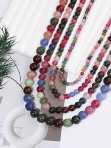 4 6 8 10mm Natural Mix Tourmaline Beads Spacer Gemstone Loose Round Diy Beads For Jewelry Making Diy Bracelets Keychain Making Supplies Accessories - Color - View 2