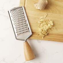 1pc Solid Wood Handle Stainless Steel Ginger Grater, Multifunctional Kitchen Shredder, Cheese & Lemon Grater, Ginger & Garlic Puree Grinder, Baking Tool - Silver - View 1
