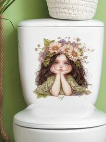 1pc Healing Fairy Tale Style Toilet Decor Sticker, Forest Flower Fairy/Moonlight Fairy Design, Waterproof Removable Bathroom Wall DIY Renovation Style Sticker - Wall Stickers - View 10