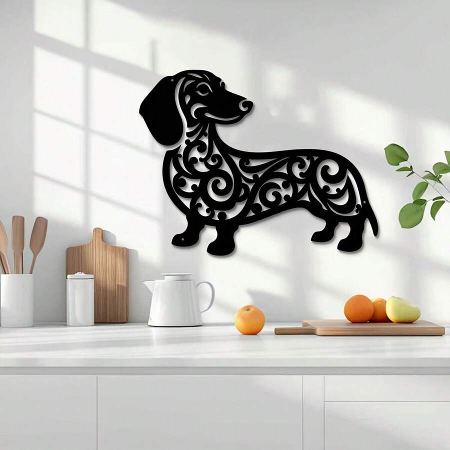 Fun Dachshund 2D Acrylic Wall Decor Ornament, Suitable For Indoor And Outdoor Placement, Ideal For Garden, Yard, Home Space, Balcony And Fence Decoration. Fits Modern Home, Room, Bedroom, Bathroom Decor. Waterproof And Sun-Resistant, Perfect Choice For Wall Decoration And Birthday Gift. - Black - View 1