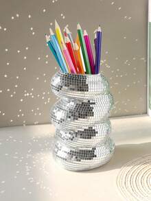 Disco Ball Flower Pot Spiral Vase, Vase Pen Holder, Flower Stand Makeup Brush Storage Rack, Home Decor Floral Ornament, Unique Silver Mirror Disco Ball, Suitable For Living Room, Kitchen, Office Desktop Decoration, Nordic Style, Wedding Graduation Gift - A - View 9