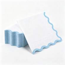 20/60pcs Blue Wavy Edge Napkins, Double Layer White Napkins With Light Blue Wavy Edge Decor, Suitable For Desserts And Drinks, Perfect For Weddings, Gender Reveals, Birthday Parties And Girls Gatherings - Blue - View 2