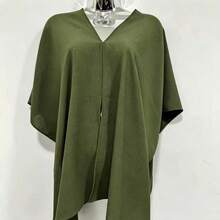 Women's Cropped Cape Blouse, Boho Chic Style, Multi-Way, Summer 2025 - 軍綠色 - 查看 1