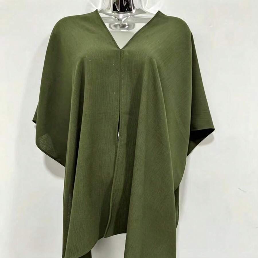 Women's Cropped Cape Blouse, Boho Chic Style, Multi-Way, Summer 2025 - 軍綠色 - 查看 1