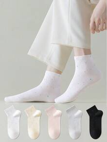 ZUJO 5 Pairs Women's Colorful Polka Dot Short Socks, Skin-Friendly Soft Breathable, Suitable For Spring Autumn Summer Daily Wear, Random Color - Multicolor - View 2