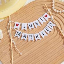Rustic Just Married Wedding Cake Topper – Vintage Paper Banner, Pre-Assembled Decoration For Wedding Cakes, Cookie Towers & Dessert Displays - Just Married - View 6