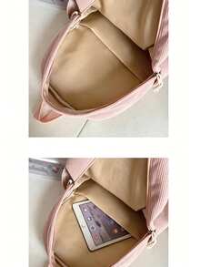 Cute Duck Pattern Corduroy Backpack, Casual Daily School Bag - Baby Pink - View 5