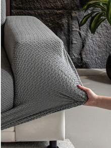 ZXZGM One-Piece Solid Color Jacquard High-Elasticity All-Purpose Sofa Cover, Modern Minimalist Style, Diagonal Woven Texture, Soft And Comfortable, Cat-Scratch-Resistant And Pet-Friendly, Non-Slip And Dustproof, Jacquard Texture Full-Coverage Design, All-Around Protection For Your Sofa, Suitable For All Seasons, Study, Bedroom, Living Room, And Outdoor L-Shaped Sofas (1-4 People). - Dark Grey - View 9