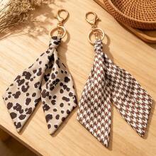 2pcs/Set Houndstooth Print Fabric Keychain Leopard Print Casual Bohemian Party Cute Street Style Zinc Alloy - Multicolor - View 4
