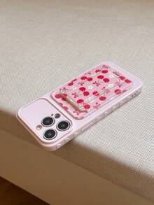 1pc Pink Side 3D Heart + Cherry Floral Bow Pattern Folding Card Holder Phone Case, Compatible With IPhone 17/16/15/14/13/12/11 - Multicolor - View 12