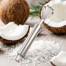 Stainless Steel Coconut Meat Remover - Multi-Claw Curved Scraper For Fresh Coconut, Mango, Chocolate. One-Piece Rust-Proof Design With Hanging Loop. , Easy-Clean & Efficient Kitchen Tool For Baby Food & Baking. Minimalist Industrial Style - Silver - View 2