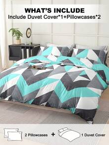 3pcs Geometric Pattern Duvet Cover Set (1 Duvet Cover And 2 Pillow Shams), Soft And Skin-Friendly, Suitable For All Seasons - Multicolor - View 2