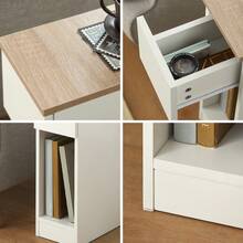 SoBuy Bedside Table With Drawer For Box Spring Bed, Sofa Table, Side Table, Narrow Telephone Table, Nightstand, Bedside Table, Black W X H X D Approx. 20 X 60 X 35 Cm FBT111 - White+Khaki - View 6