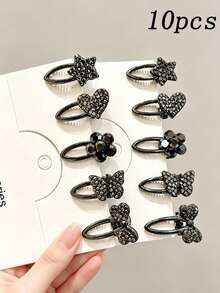 10/5pcs Small Rhinestone Heart Metal Alligator Hair Clips, Suitable For 14-16 Year Old Girls, Cool Side Bangs Clip, Versatile Girl Hair Accessory - Multicolor - View 7