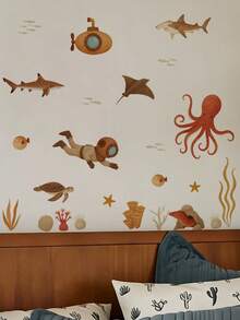 1pc Healing Ocean Style Wall Sticker Waterproof Moisture-Proof Removable Self-Adhesive PVC Sticker Bathroom Children's Room Baseboard Decoration Watercolor Underwater Coral Tropical Fish Cartoon Marine Life Wall Decal - Wall Stickers - View 9