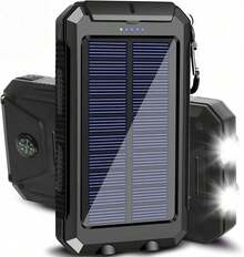Cargador Solar Portátil de 20000mAh Power Bank Rudo y Antishock con Panel Solar Doble Entrada USB Linterna LED Dual SOS y Brújula de Viaje para Camping y Senderismo Compatible con iPhone 15 14 13 Pro Max  Galaxy S24 S23 Ultra  Redmi - 1 unidad - Ver 9