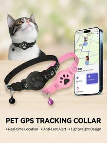 PETSIN 1 pieza Collar reflectante ajustable para gato, collar localizador para mascotas compatible con rastreador Apple Find My, diseño de estampado animal de 7-9 pulgadas, collar desmontable para gatos - Multicolor - Ver 2