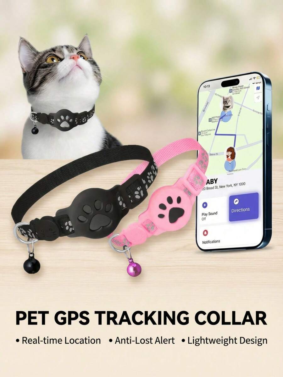 PETSIN 1 pieza Collar reflectante ajustable para gato, collar localizador para mascotas compatible con rastreador Apple Find My, diseño de estampado animal de 7-9 pulgadas, collar desmontable para gatos