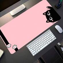 A Large Gaming Mousepad With A Pink Background And A Cute Black Cat Design. The Bottom Is Non-Slip. Suitable For Office Use, Computer Decoration, And Desktop Setup. An Ideal Choice For Gaming Mousepads. - Mouse Pad - View 4