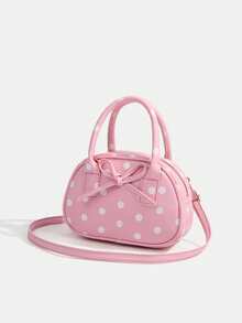 1pc Girls Vintage Polka Dot Bow Handbag, Sweet Versatile Girly Style Crossbody Bag, Suitable For Daily, Date And Commute - M2216 Polka Dot - View 9