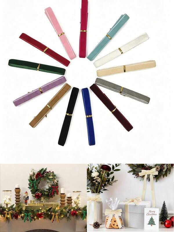 6 Colors Velvet Ribbon Christmas Satin Ribbon, Suitable For Gift Wrapping, Handicrafts, Christmas Tree Decorations, Wreath Decor, Etc., Each Color Size 0.59 Inch X 2 Yards, Total 12 Yards