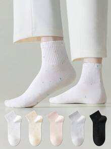 ZUJO 5 Pairs Women's Colorful Polka Dot Short Socks, Skin-Friendly Soft Breathable, Suitable For Spring Autumn Summer Daily Wear, Random Color - Multicolor - View 1