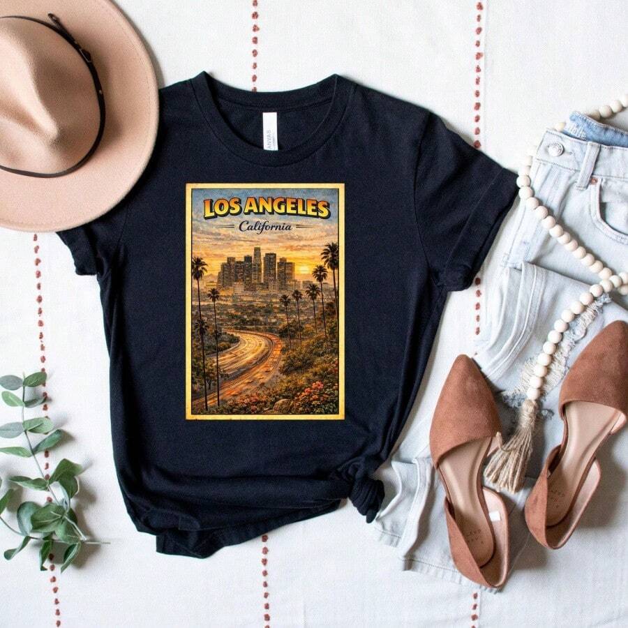 Los Angeles California Tee Los Angeles Shirt Hollywo.Od Tshirt California T Shirt Vacation Tee - 黑4 - 查看 1