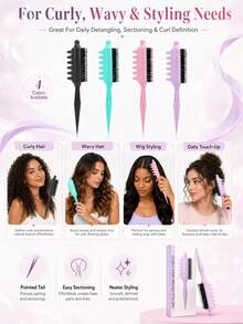1pc Curly Hair Styling Comb, Curl Definition Detangling Comb With Tail Comb, Root Volumizing Styling Comb, Suitable For Wavy, Curly, Coily Hair, Women & Girls Wet/Dry Hair Styling Tool - Multicolor - View 7