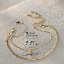 Tkool Women's Niche Design Double Layer Thin Chain Cross Anklet - Yellow Gold - View 5