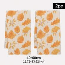 2 pièces Serviettes de cuisine Imprimé feuilles d'automne tombées en microfibre, Style aquarelle 40*60cm Chiffon rectangulaire, Nappe, Serviette de main, Décoration de cuisine, Cadeau de pendaison de crémaillère pour les voisins, Serviettes de cuisine et chiffon, Décoration de la maison - Roux - Voir 2