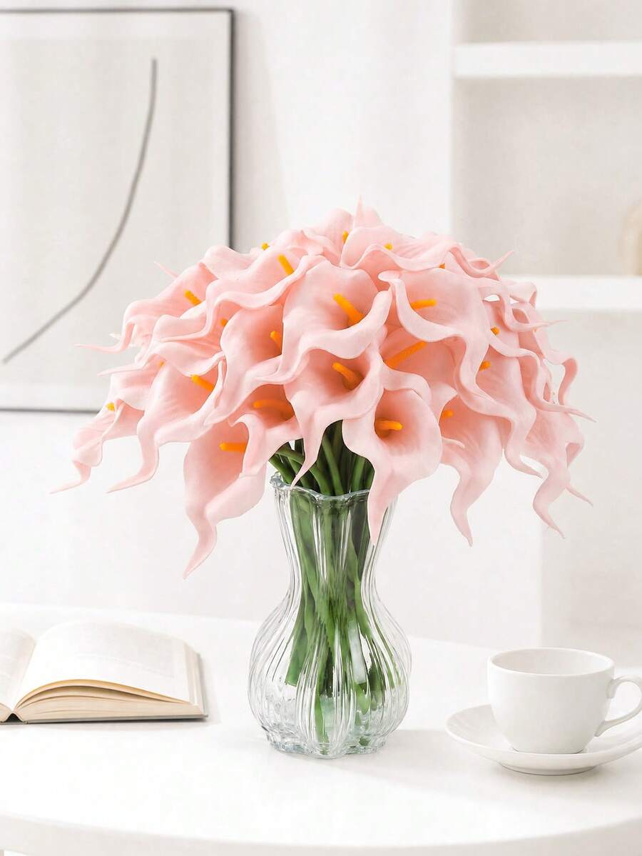 1/5/10/20支 34cm 人造淺粉色馬蹄蓮，逼真觸感裝飾花束，適用於居家裝飾、情人節禮物、飯店、派對、婚禮、桌面裝飾