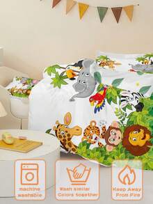 2PCS Kids Jungle Animals Bedding Set For Toddler, Cute Cartoon Safari Animals Print Duvet Cover Set , Soft Zoo Themed Bed Decor For Boys And Girls - Multicolor - View 5