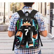 Pixel Art Soccer Player Backpack - Gamer Style School Bag For Boys, Minecrafts Inspired Sports Bookbag For Teens - B - View 1