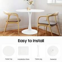 RainWeel Modern Round Dining Table, Kitchen Dining Table, Pedestal Table With Round Top, Tulip Dining Room Table For 1-4 People, Modern Coffee Table, 31.5*28.7inch  Mid-Century Leisure Table For Living Room, Kitchen, Dining Room, Balcony, Patio, Bar, White - White - View 6