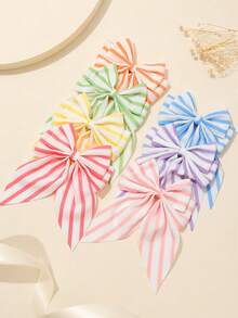 7pcs Girls Colorful Striped Bow Hair Clips For Back Of Head, Suitable For Daily Matching - Multicolor - View 2