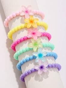6pcs/Set Girls Cute Flower Beaded Bracelet Set, Suitable For School, Daily Wear And Festival - Multicolor - View 5