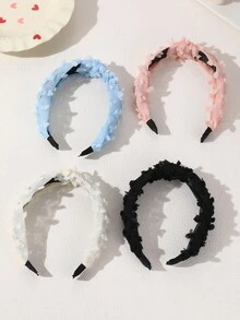 4件組女款極簡彩色圓點毛球髮箍，適合日常休閒、度假、派對與聚會 - 彩色 - 查看 4