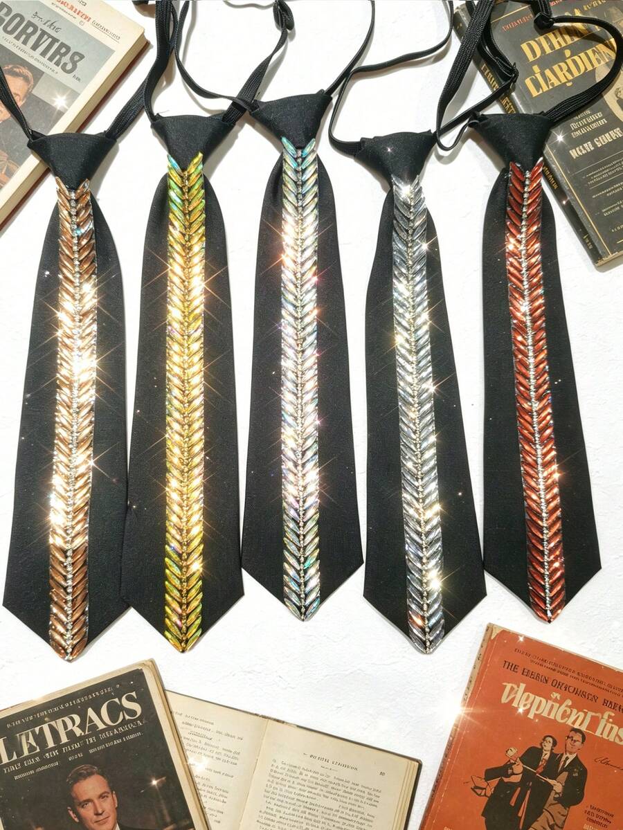 1pc Handmade Men's & Women's Faux Wheat Ear Shiny Tie, Matches Shirt And Pleated Skirt, Suitable For Daily Wear, Party, Etc., Fits Styles Like Exquisite, Elegant, Sweet, Street Punk - Multicolor - View 1
