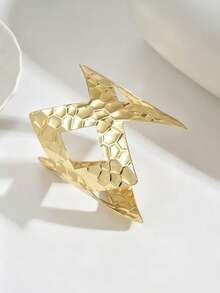 1pc Or 2pcs Set Sexy Elegant Fashionable Multi-Color Open European Punk Style Asymmetrical Geometric, Rhombus, Starfish, Heart, Coral Patchwork Bracelet Ring Set, Adjustable Size, Suitable For All Body Types, Fashion Jewelry Set For Sexy Women, Perfect For Party, Dance, Holiday, Vacation And All Seasons - Gold - View 19