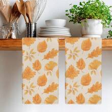 2 pièces Serviettes de cuisine Imprimé feuilles d'automne tombées en microfibre, Style aquarelle 40*60cm Chiffon rectangulaire, Nappe, Serviette de main, Décoration de cuisine, Cadeau de pendaison de crémaillère pour les voisins, Serviettes de cuisine et chiffon, Décoration de la maison - Roux - Voir 8
