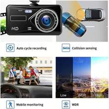 Dash Cam Front And Rear, 1080P Dashcam With 4'' Touchscreen, Dual Car Camera Dash Cam With 32GB SD Card,Super Night Vision,WDR,Parking Monitor,G-Sensor,Loop Recording,Max 512GB - A-32GB - View 5