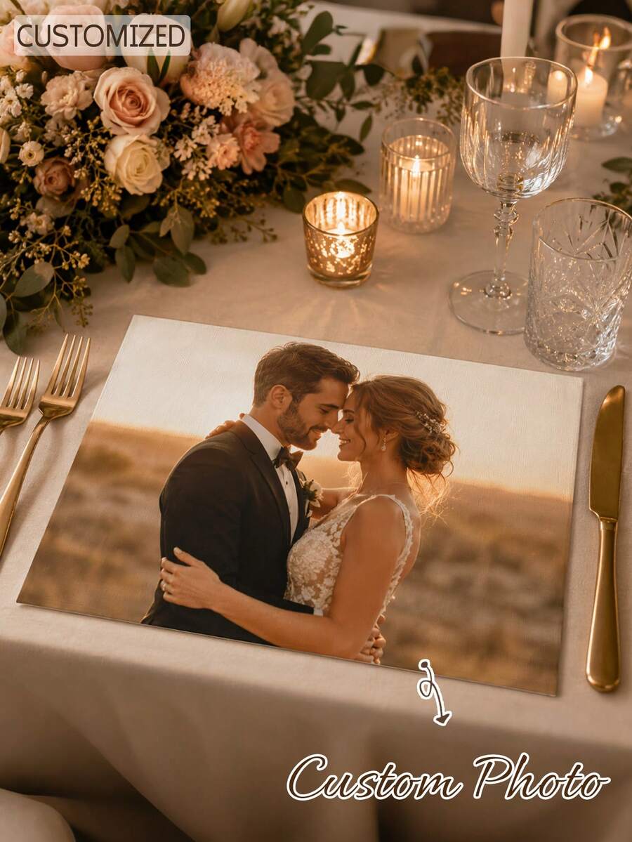 Personalized Wedding Photo Placemats, Customized Couple Dinner Mats, Suitable For Wedding Reception, Reusable And Easy To Clean - Multicolor - View 1