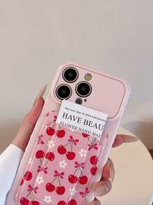 1pc Pink Side 3D Heart + Cherry Floral Bow Pattern Folding Card Holder Phone Case, Compatible With IPhone 17/16/15/14/13/12/11 - Multicolor - View 5