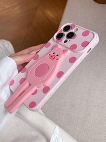 1pc Pink Side 3D Heart, Painted Polka Dot Pattern + Foldable Cute Pig Stand Phone Protective Case, Compatible With IPhone 17/17pro/17promax/16/16pro/16promax/15/15pro/15promax/15plus/14/14pro/14plus/14promax/13/13pro/13promax/12/12pro/12promax/11/11promax - Multicolor - View 11