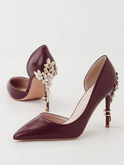 Europäischer und amerikanischer Stil Luxus sexy Damenschuhe Mode Metallblume Stiletto High Heel Hochzeitsschuhe spitze Zehenpartie seitlich ausgeschnitten Damenschuhe High Heel Pumps elegante Damenschuhe elegante Damenschuhe geschlossene Zehenpartie High Heels Pumps elegante Damenschuhe