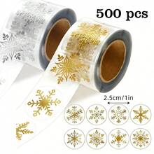 500 Stück transparente Gold & Silber Schneeflocken Doodle Rollenaufkleber, 1 Zoll rund, 8 Arten von Gold & Silber Schneeflocken, doppelt transparentes Material, Neujahr Weihnachts Feiertag Party Umschlag Magazin Dekoration DIY Zubehör, PVC selbstklebende Versiegelungsaufkleber - Transparente Schneeflocken - Übersicht 9