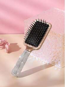 1pc Premium Artificial Diamond Inlaid Long Handle Air Cushion Massage Comb, Scalp Relaxation Massage Comb - Silver - View 8